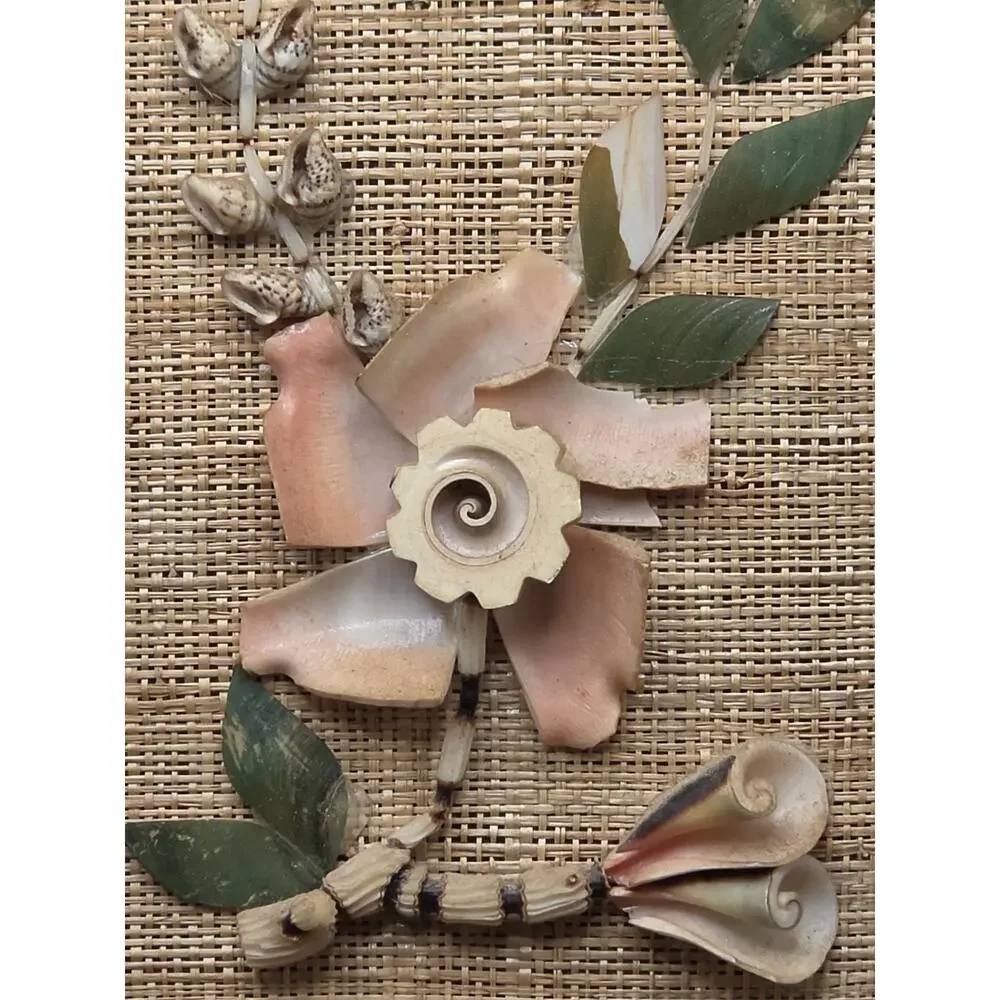 Vintage Mid Century 3D Seashell Flower Art Framed Picture Set MCM Coastal Decor